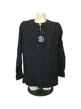 Delie Men's Black Lace-Up‎ Henley Shirt Size 3XL